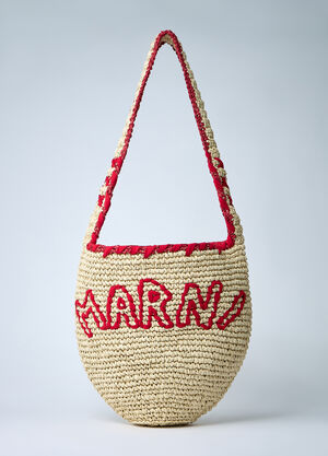 Marni Logo Motif Raffia Shoulder Bag Natural mni0261021