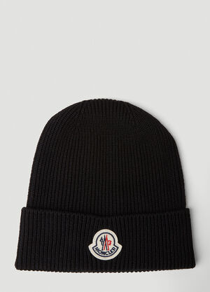 Moncler Logo Motif Beanie Hat Black mon0149046