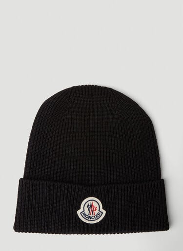 Logo Motif Beanie Hat Moncler Logo Motif Beanie Hat Black mon0149046