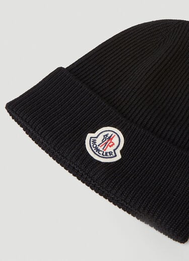 Logo Motif Beanie Hat Moncler Logo Motif Beanie Hat Black mon0149046