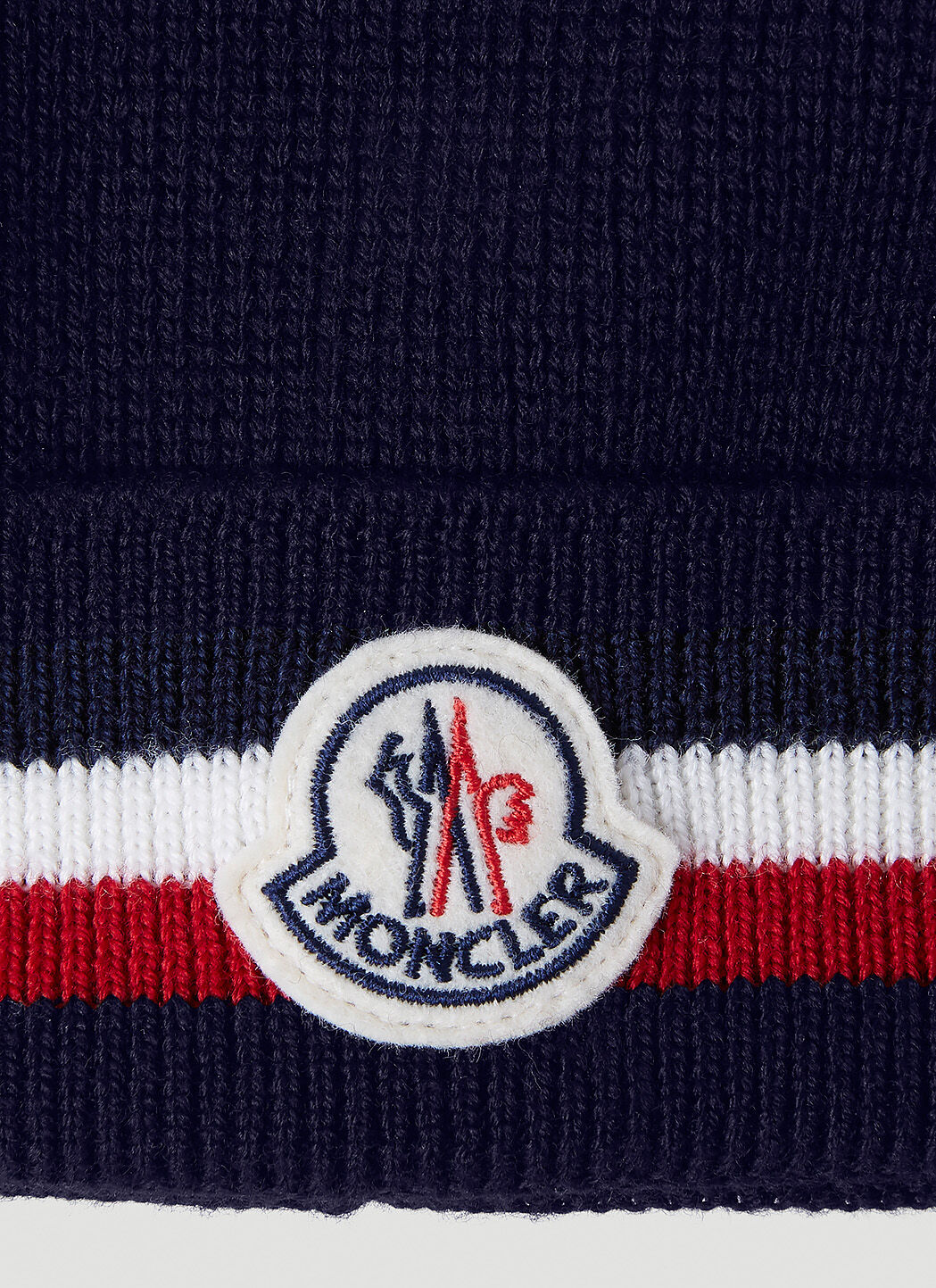 Moncler Men's' Tricolour Wool Beanie Hat in Navy | LN-CC®