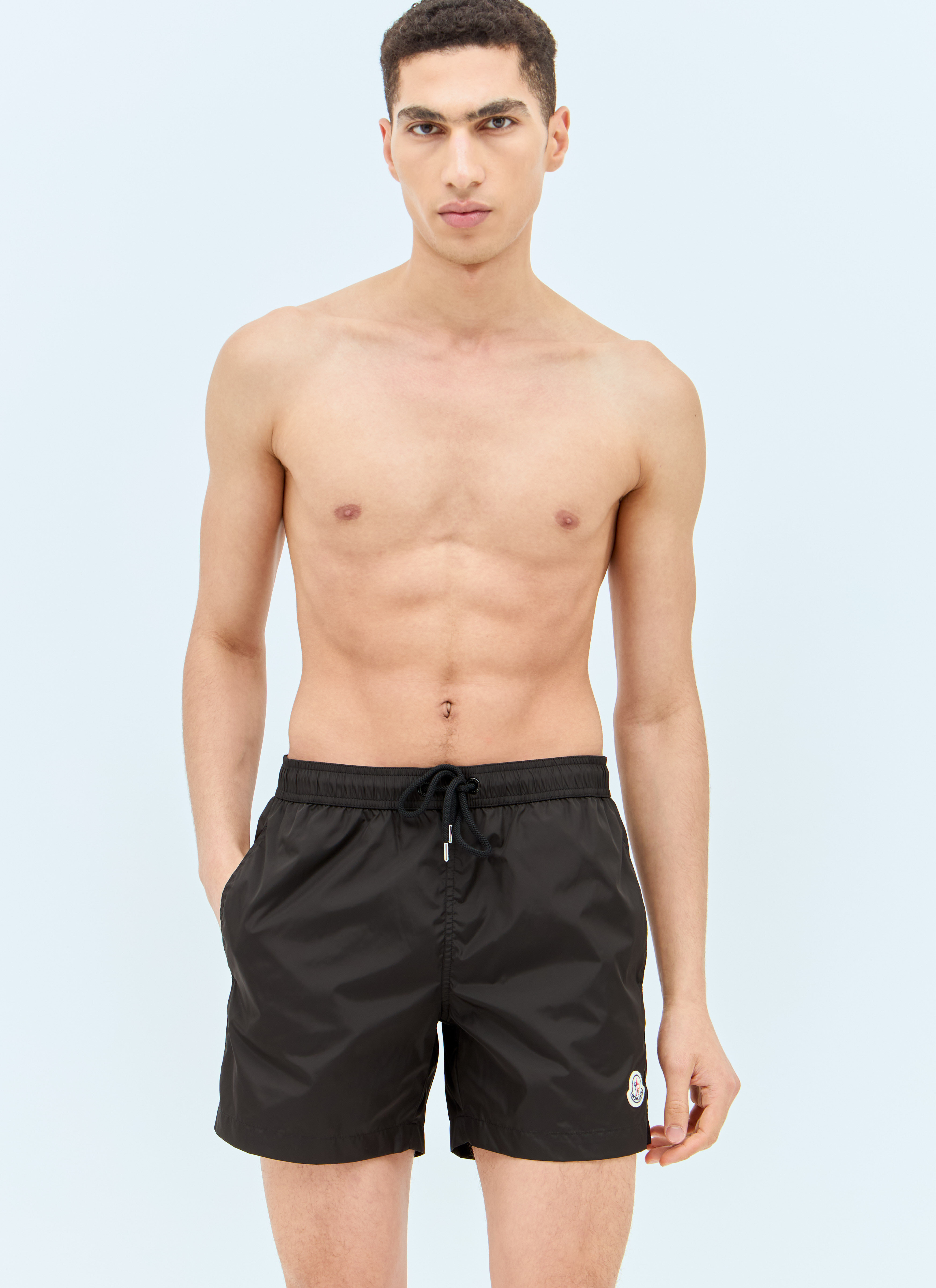 Moncler Men's' Logo Patch Swim Shorts in Black | LN-CC®