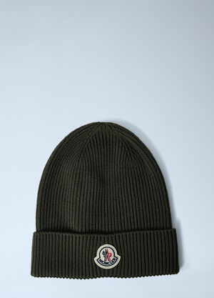 Moncler Logo Motif Beanie Hat Khaki mon0162018
