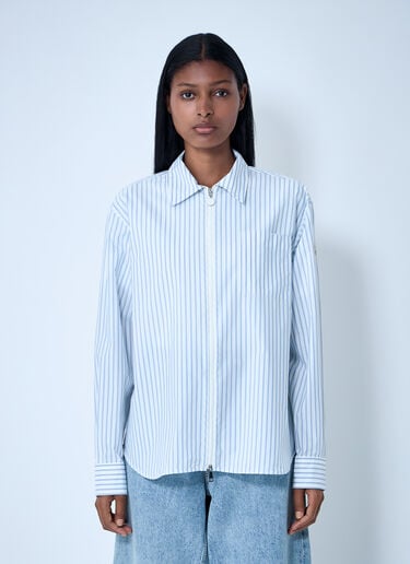Striped Shirt With Logo Patch Moncler Striped Shirt With Logo Patch White mon0261009