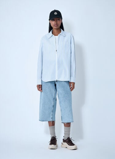 Striped Shirt With Logo Patch Moncler Striped Shirt With Logo Patch White mon0261009