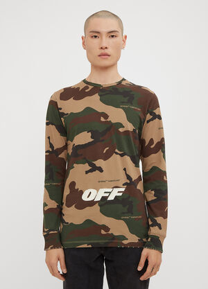 Off-White Long Sleeve Camo Print T-Shirt Khaki ofw0133005