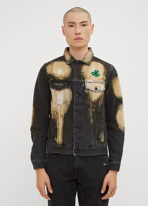 Off-White Distressed Bleached Clover Embroidered Denim Jacket Black ofw0133022
