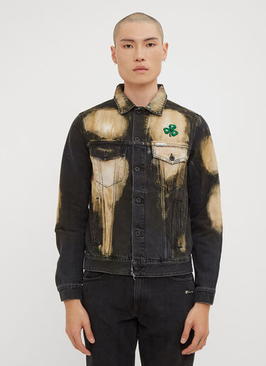 Distressed Bleached Clover Embroidered Denim Jacket Off-White Distressed Bleached Clover Embroidered Denim Jacket Black ofw0133022