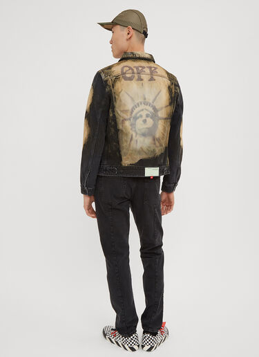 Distressed Bleached Clover Embroidered Denim Jacket Off-White Distressed Bleached Clover Embroidered Denim Jacket Black ofw0133022