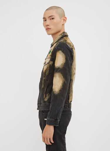Distressed Bleached Clover Embroidered Denim Jacket Off-White Distressed Bleached Clover Embroidered Denim Jacket Black ofw0133022