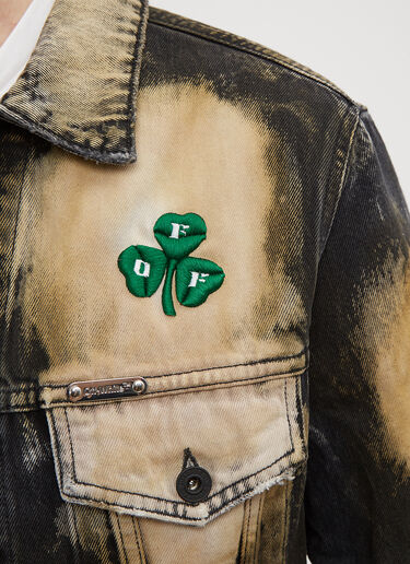 Distressed Bleached Clover Embroidered Denim Jacket Off-White Distressed Bleached Clover Embroidered Denim Jacket Black ofw0133022