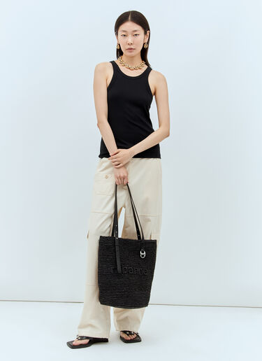 Embossed Logo Raffia Tote Bag Rabanne Embossed Logo Raffia Tote Bag Black pac0255036