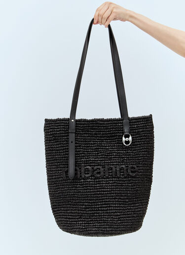 Embossed Logo Raffia Tote Bag Rabanne Embossed Logo Raffia Tote Bag Black pac0255036