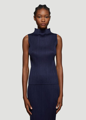 Pleats Please Issey Miyake Basics Sleeveless Top Dark Blue plp0238007