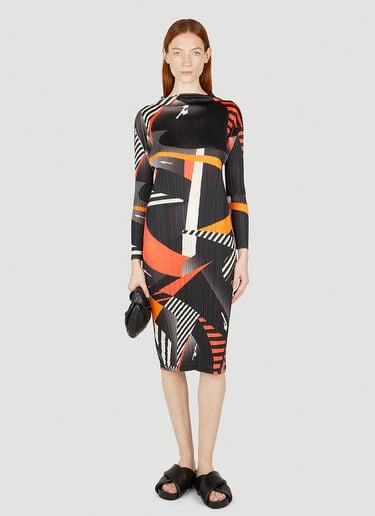 图案印花中长连衣裙 Pleats Please Issey Miyake 图案印花中长连衣裙 黑色 plp0252006