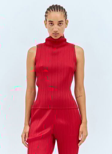 Pleats Please Issey Miyake 하이넥 플리츠 탑 레드 plp0257024