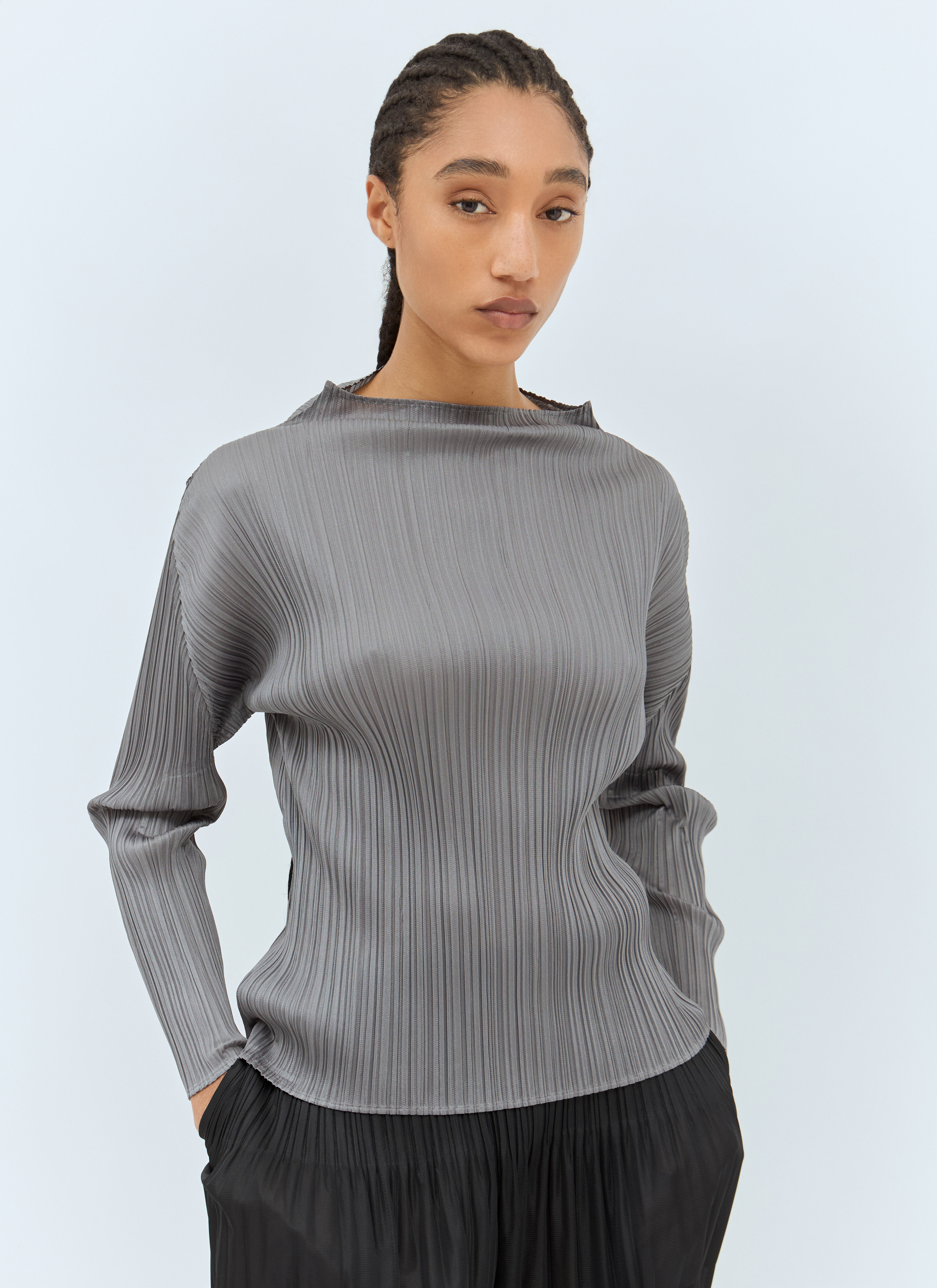Pleats Please Issey Miyake Women's' High-Neck Top in Grey