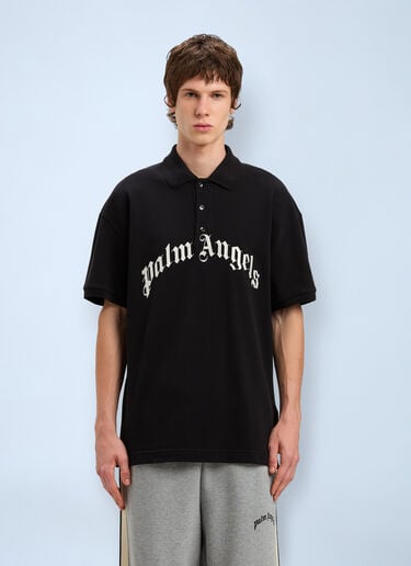 Logo Motif Polo Shirt Palm Angels Logo Motif Polo Shirt Black pma0160025