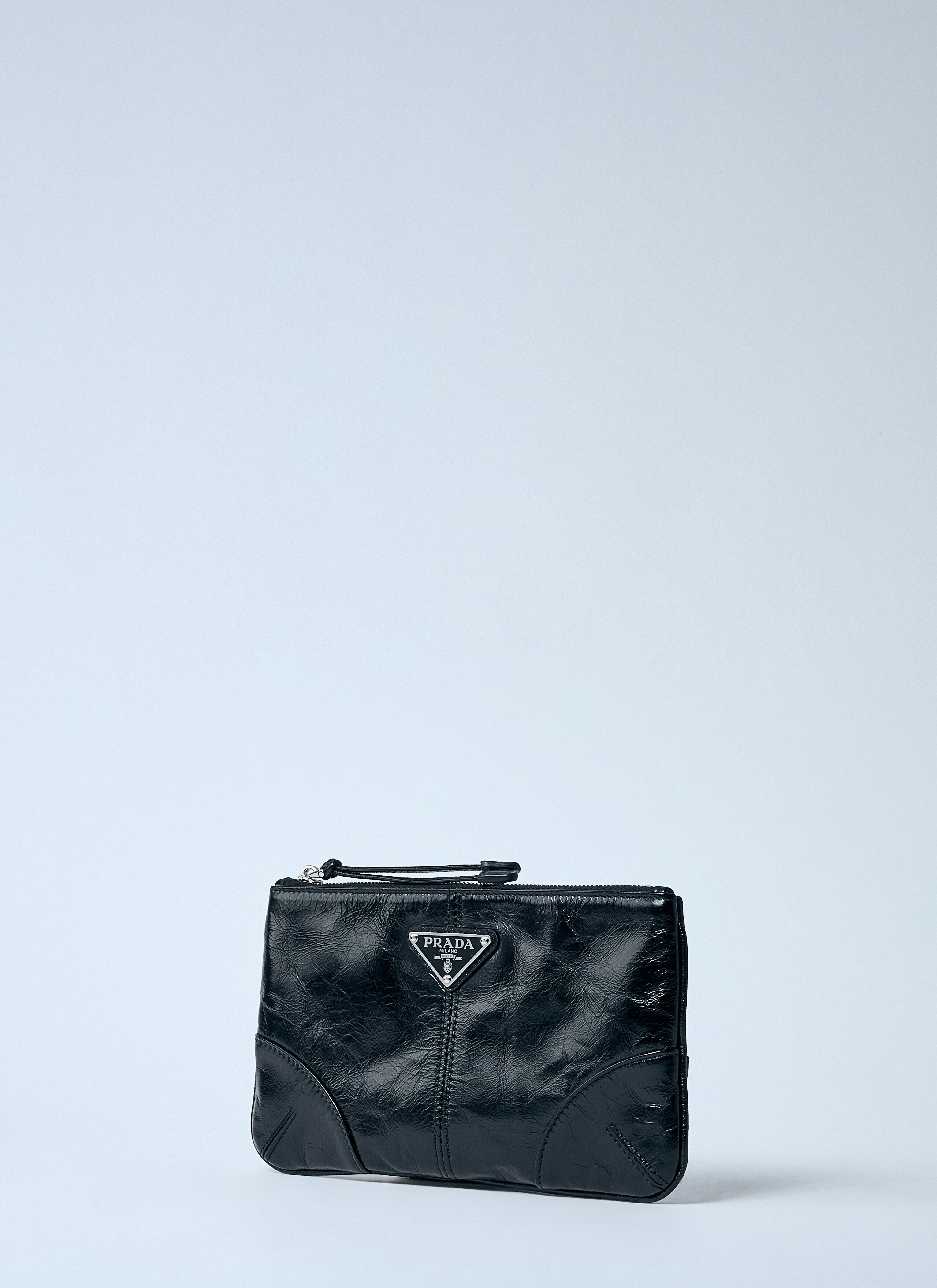 Prada Men's' Leather Pouch With Logo Plaque in Black | LN-CC®