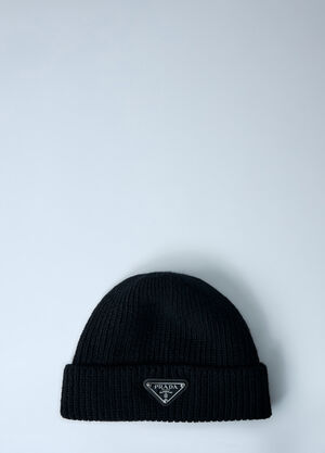 Prada Logo Motif Beanie Hat Black pra0161022