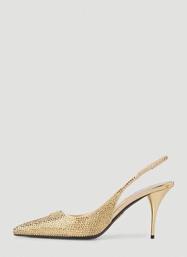 Crystal Embellished Slingback Heels Prada Crystal Embellished Slingback Heels Gold pra0251013