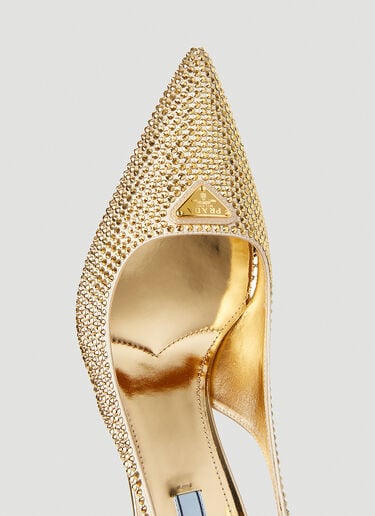 Crystal Embellished Slingback Heels Prada Crystal Embellished Slingback Heels Gold pra0251013