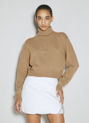 徽标刺绣卷领毛衣 Prada 徽标刺绣卷领毛衣 米色 pra0254015