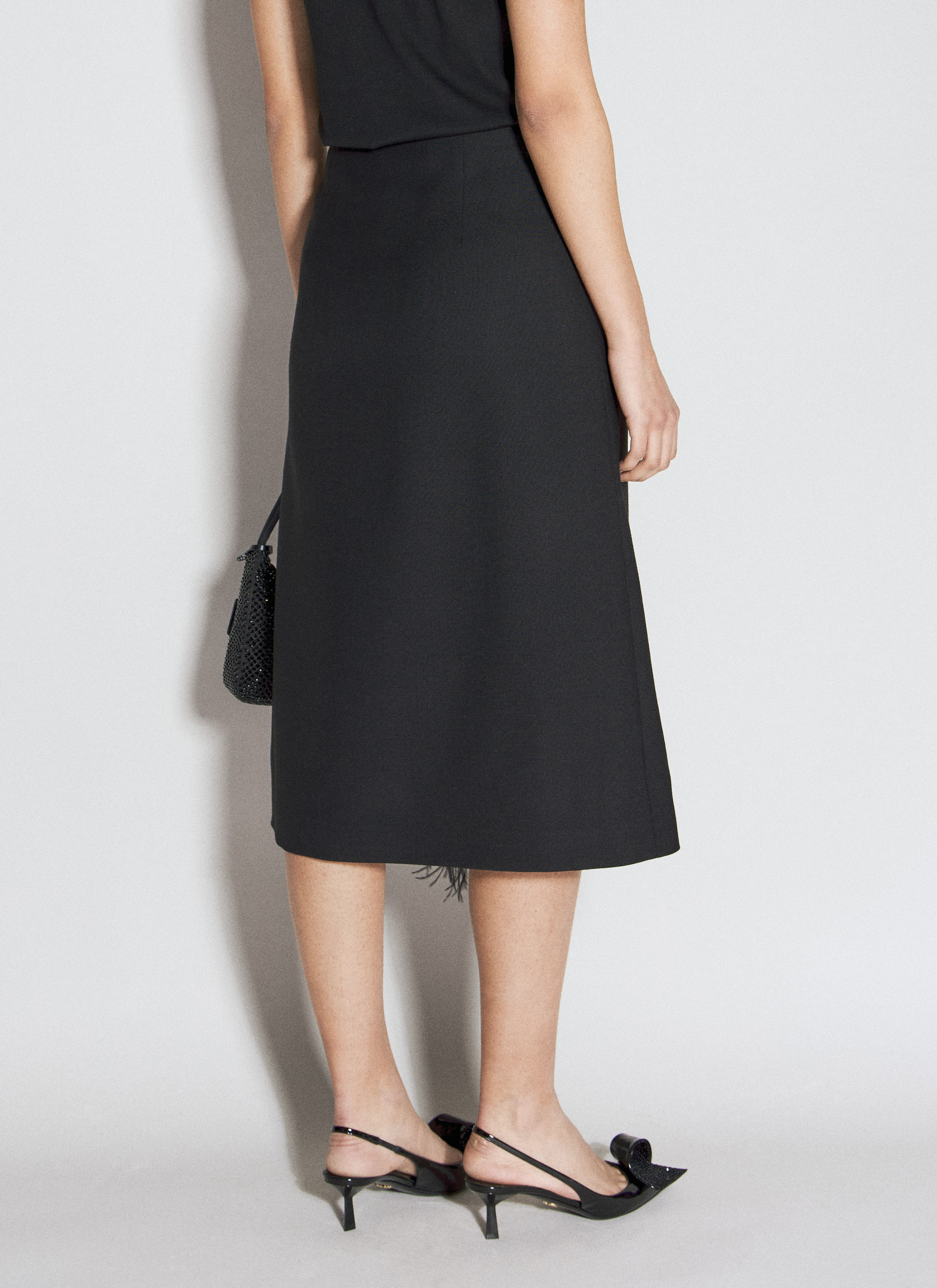 Prada Feather-Trimmed Wool Midi Skirt in Black für Damen