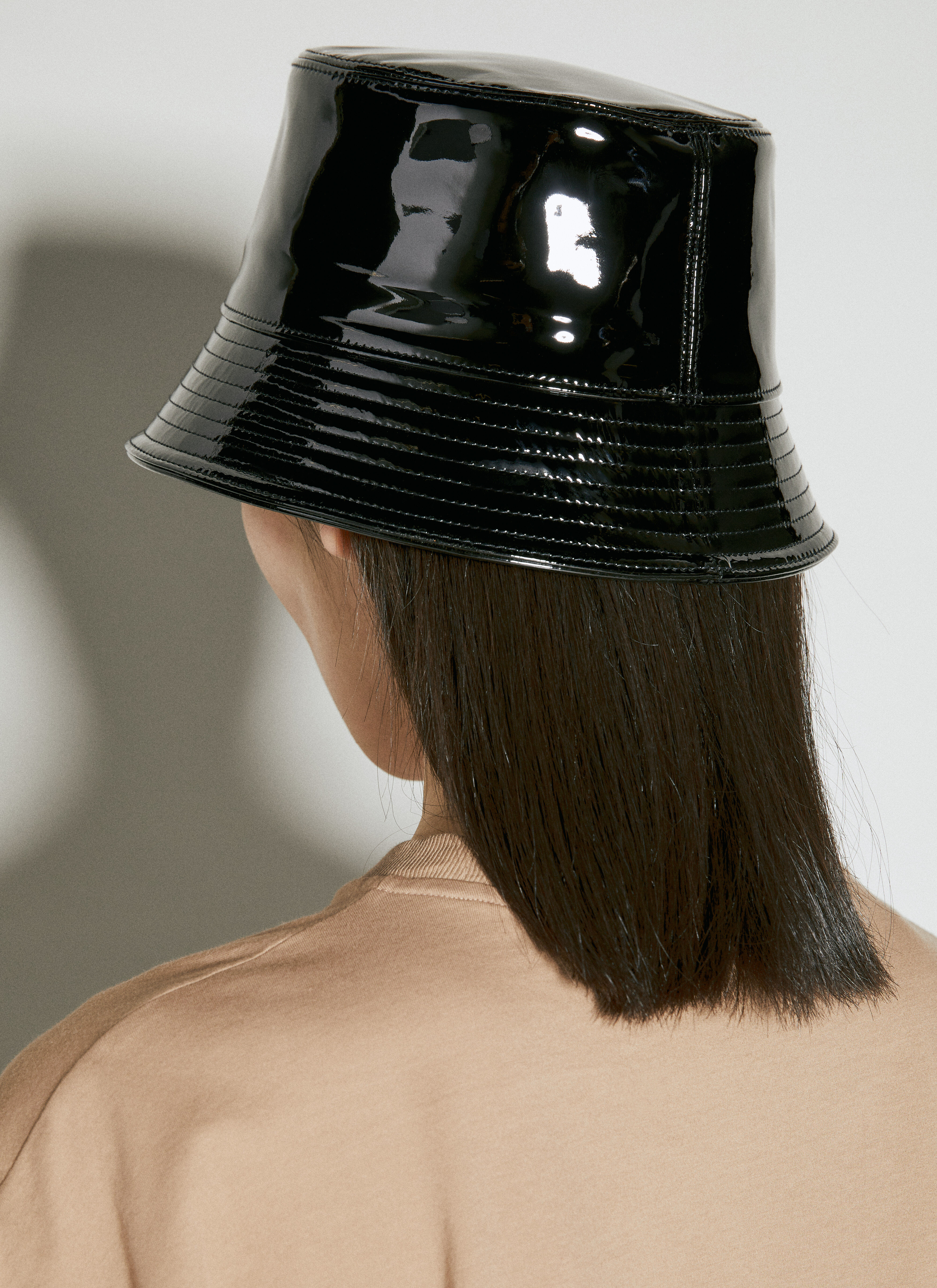 Prada Women's' Logo Plaque Patent Leather Bucket Hat in