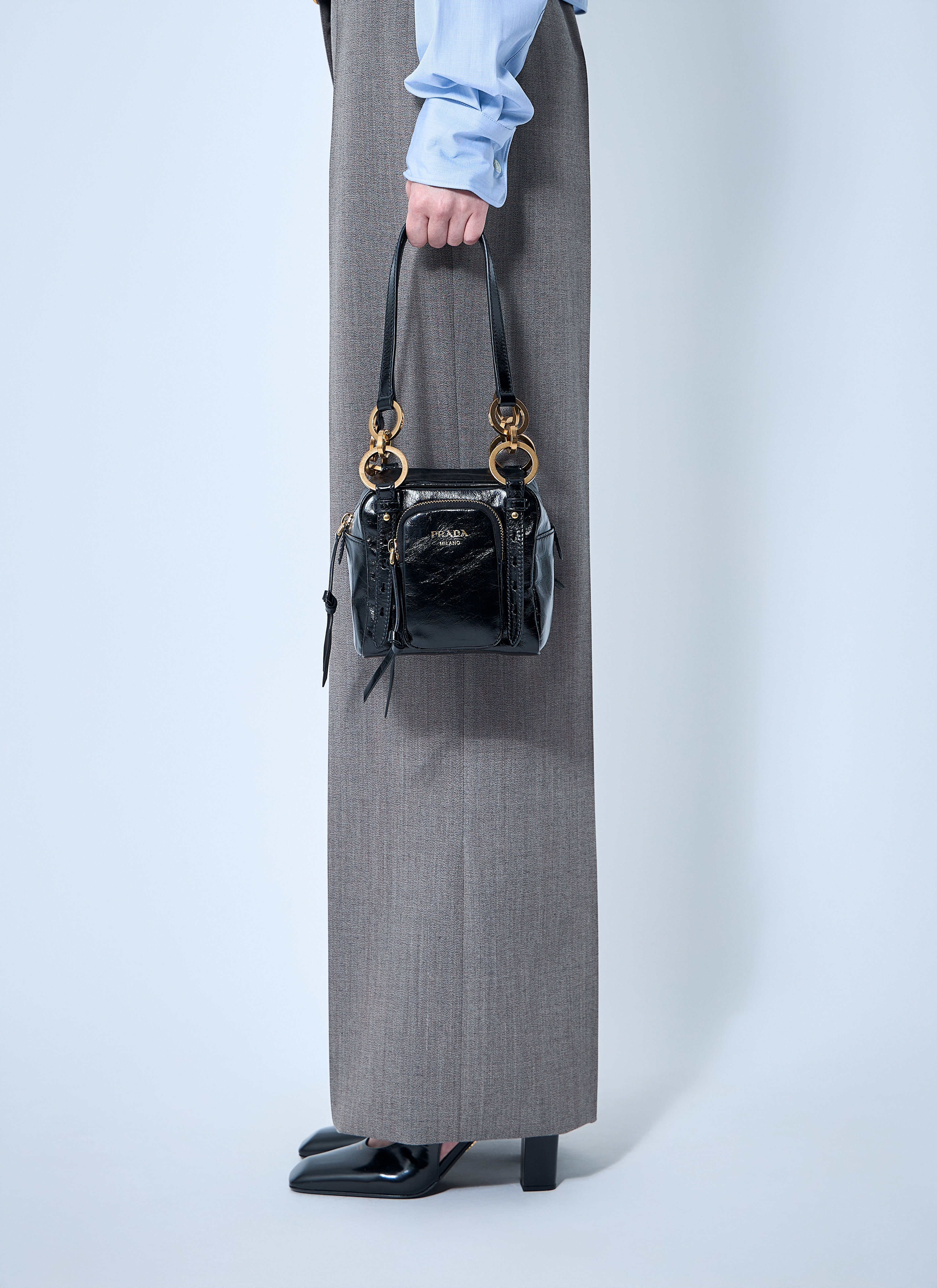 ハンドバッグ PRADA BLACK MINI PRADA DANGLE HANDBAG Black Prada Dangle leather top-handle mini-bag | PRADA