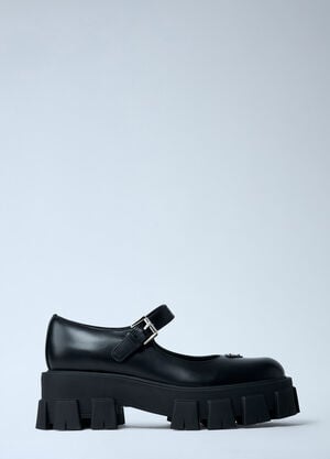 Prada Leather Logo Plaque Platform Flats Black pra0262052