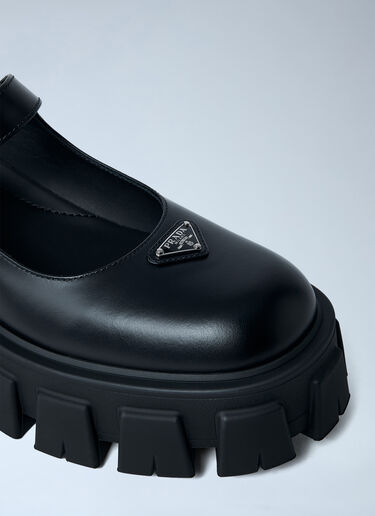 Leather Logo Plaque Platform Flats Prada Leather Logo Plaque Platform Flats Black pra0262052