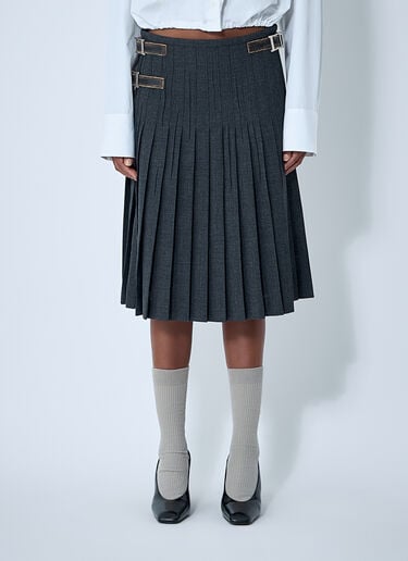 Pleated Rush Stitch Skirt With Belt Prada Pleated Rush Stitch Skirt With Belt Grey pra0262058
