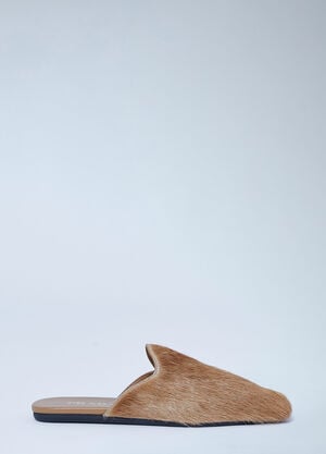 Prada Leather Pony-Hair Mules Sand pra0262111