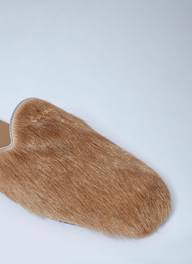 Prada Leather Pony-Hair Mules Sand pra0262111