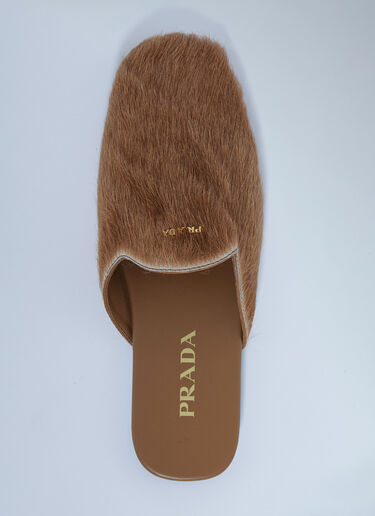 Prada Leather Pony-Hair Mules Sand pra0262111
