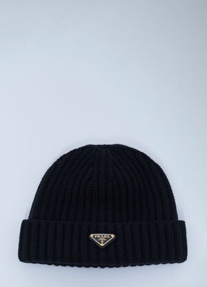 Prada Logo Motif Beanie Hat Black pra0262122