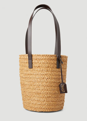Saint Laurent Logo Tag Raffia Tote Bag Beige sla0247172