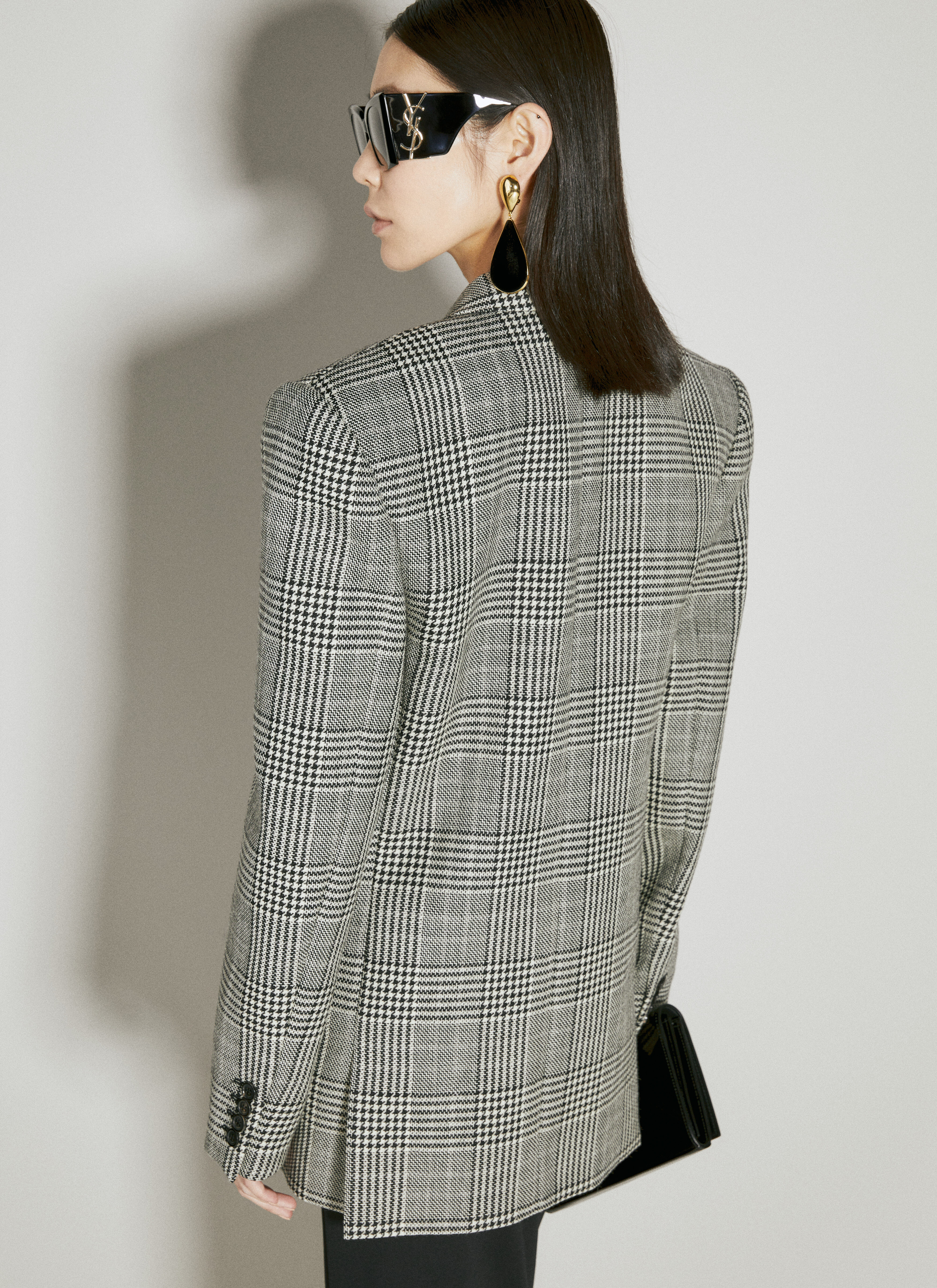 Saint Laurent Women's' Oversized Prince Of Wales Wool Blazer