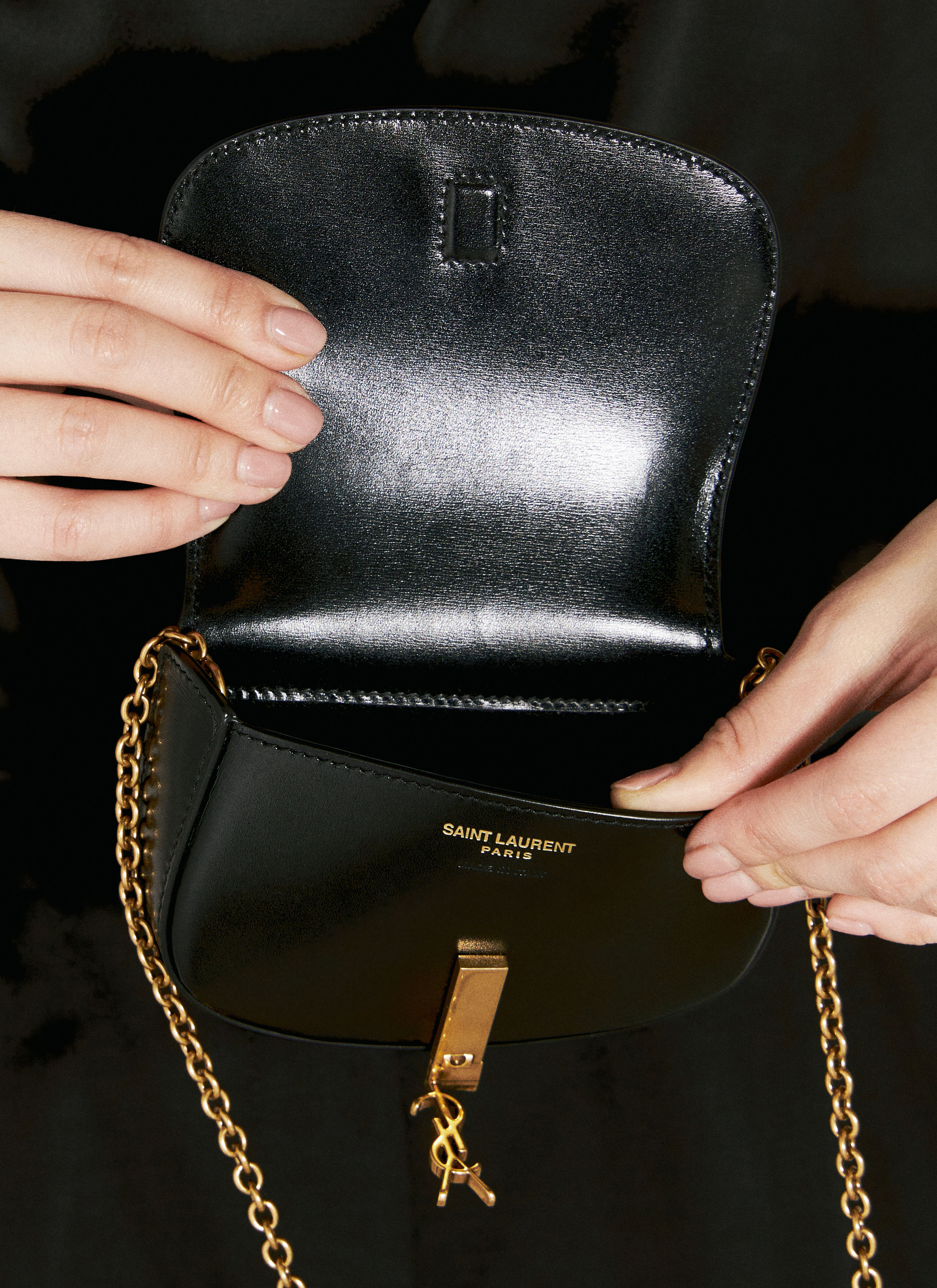 Saint Laurent Women's' Cassandre Chain Mini Bag in Black