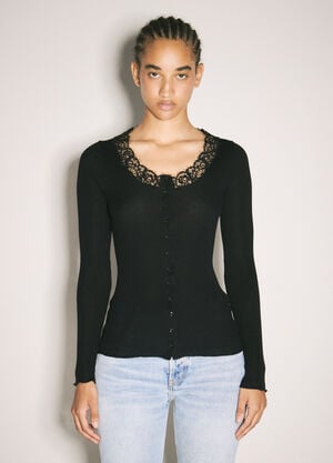 Saint Laurent Laced Cardigan Black sla0257007