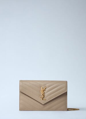 Saint Laurent Cassandre Envelop Chain Wallet Beige sla0260053