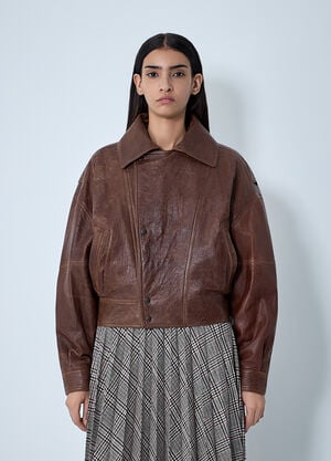 Saint Laurent Leather Bomber Jacket Brown sla0261038
