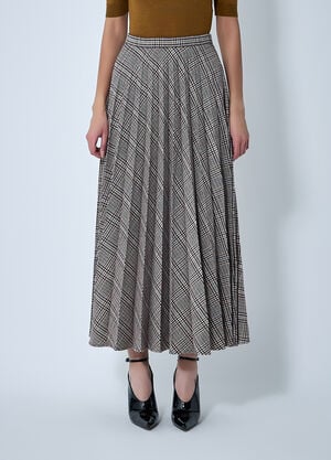 Saint Laurent Pleated Check Maxi Skirt Burgundy sla0261138