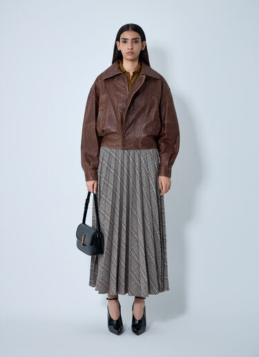 Pleated Check Maxi Skirt Saint Laurent Pleated Check Maxi Skirt Burgundy sla0261138