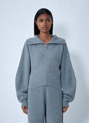 Sportmax Wool-Blend Zip-Up Sweater Grey spx0262008