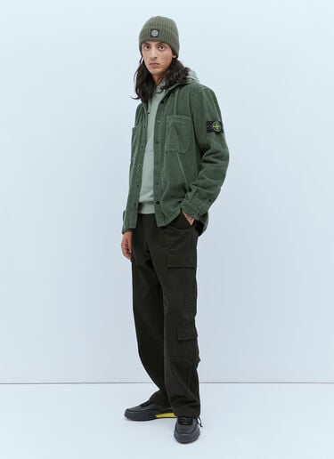Stone Island 丝绒灯芯绒罗盘贴饰衬衫外套 绿色 sto0154038