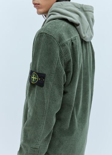 Stone Island 丝绒灯芯绒罗盘贴饰衬衫外套 绿色 sto0154038