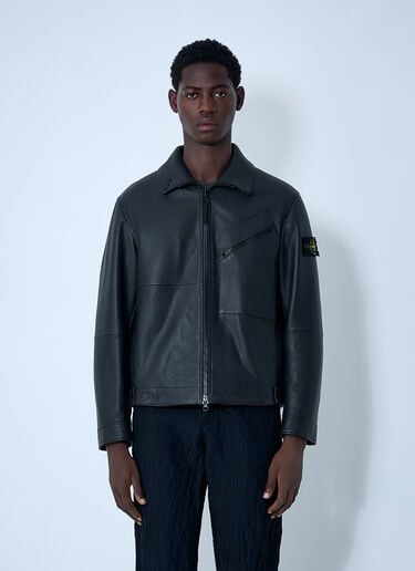 Leather Jacket With Logo Patch Stone Island Leather Jacket With Logo Patch Black sto0162020