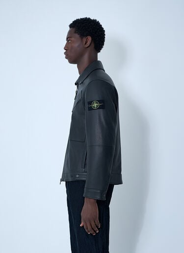 Leather Jacket With Logo Patch Stone Island Leather Jacket With Logo Patch Black sto0162020